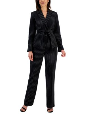 Le Suit - Women's Striped Belted Pantsuit, Regular & Petite Sizes