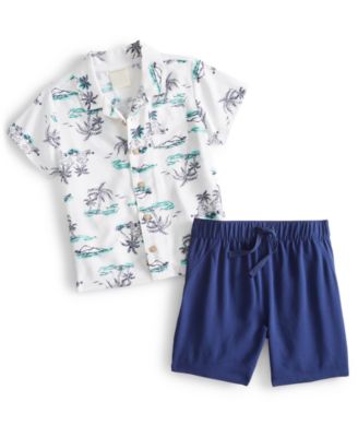 First Impressions - Baby Boys Linework Vacation Cotton Camp Collar Shirt and Shorts, 2 Piece Set