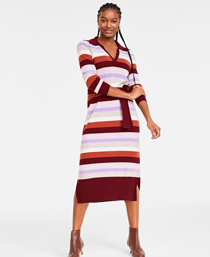 Charter Club Women's 100% Cashmere Striped Midi Dress, Regular & Petite ...