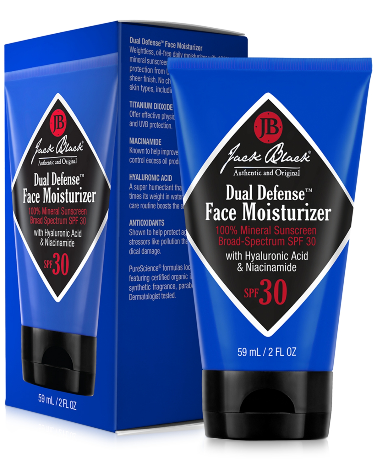 Shop Jack Black Dual Defense Face Moisturizer 100% Mineral Sunscreen Spf 30, 2 Oz.