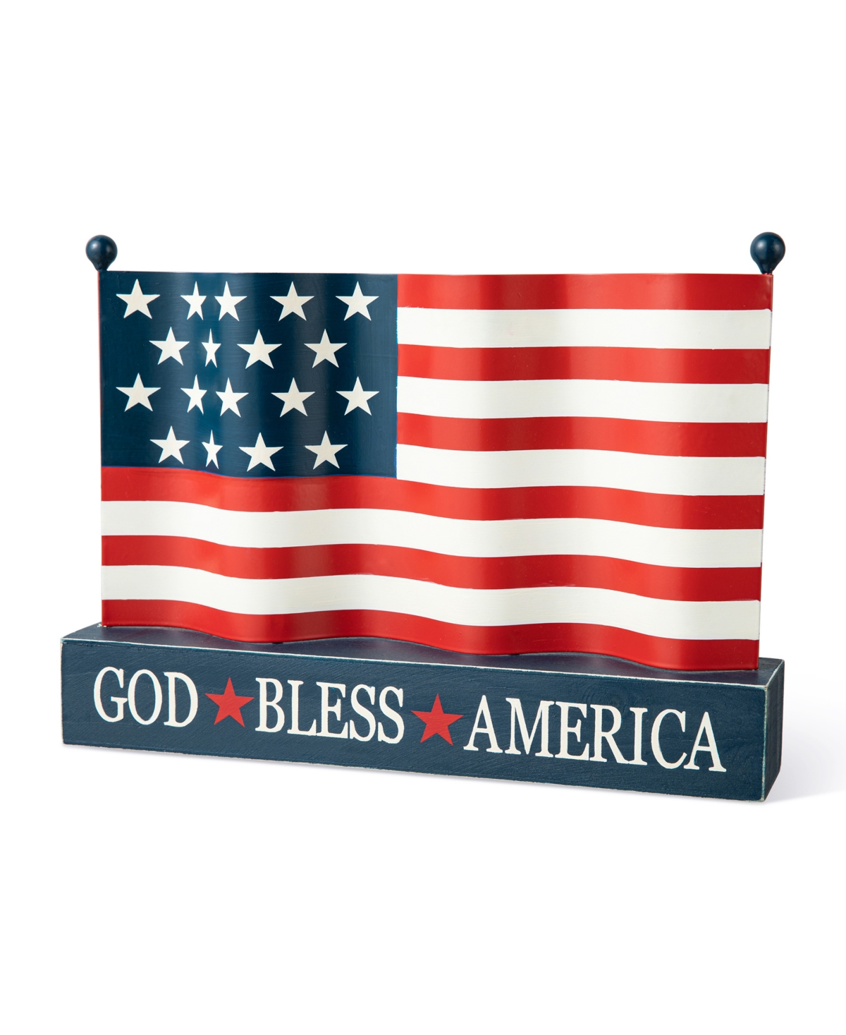 Glitzhome 14" L Metal Patriotic, Americana Flag With Wooden Base Table Decor In Multi