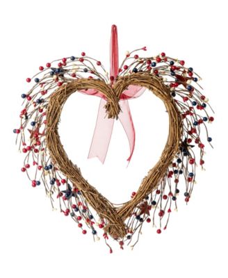 17" H Patriotic, Americana Berry Heart Wreath