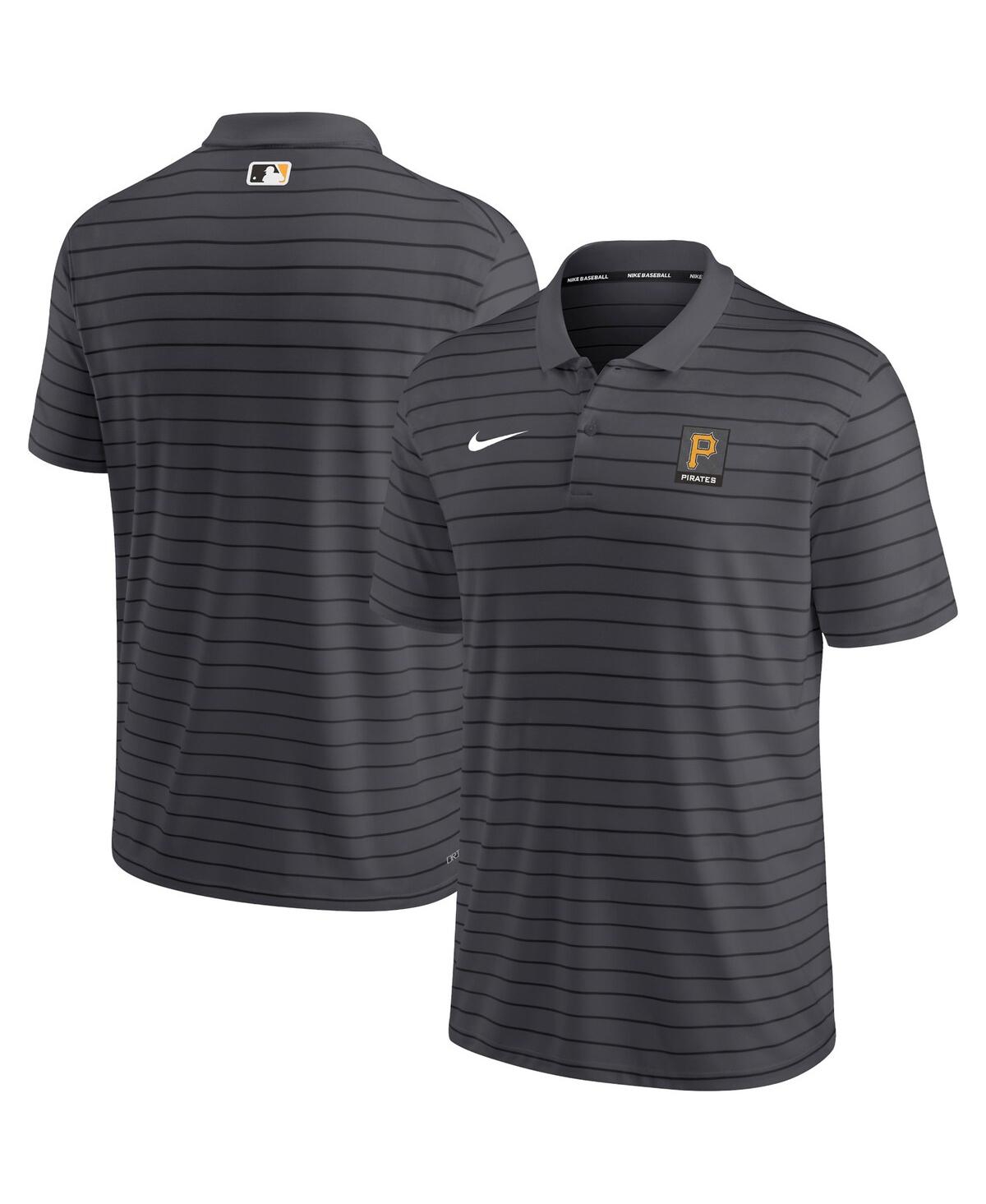 Nike Men's  Anthracite Pittsburgh Pirates Authentic Collection Striped Performance Pique Polo Shirt In Anthracite