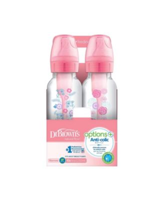 Baby Anti-Colic Options+ Narrow Baby Bottles 8oz, 4 Pack, Pink Flowers