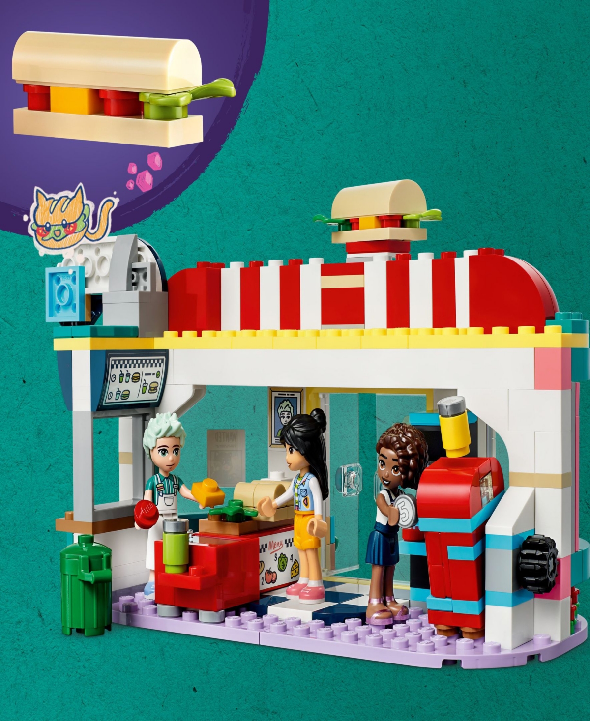 Lego Friends Heartlake Downtown Diner 41728 Toy Building Set With Liann, Aliya And Charli Figures In Multicolor