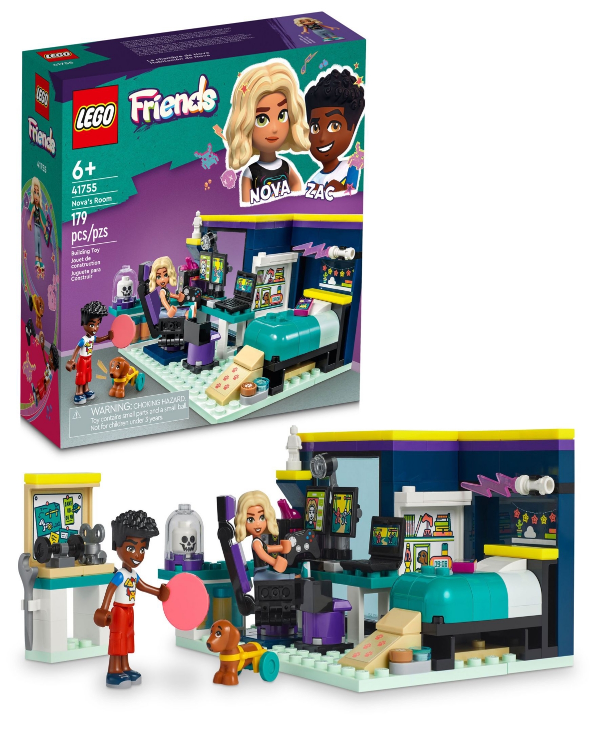 Lego Friends Nova's Room 41755 Toy Building Set With Nova, Zac And Dog Figures In Multicolor