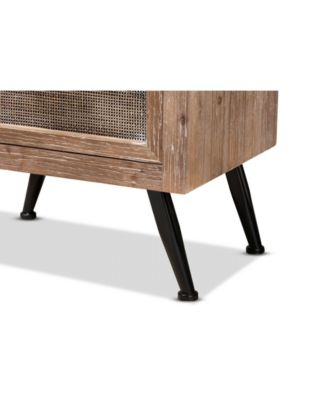 Calida Mid-Century Modern 22.8" Whitewashed Finished Wood and Rattan 2-Drawer Nightstand