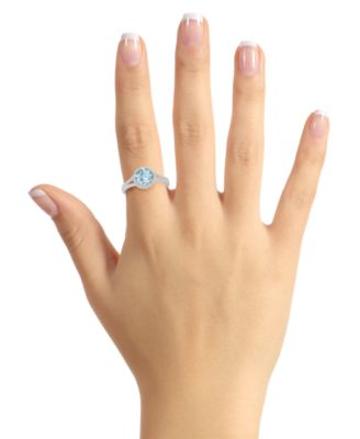 Aquamarine (1-1/4 ct. t.w.) & Diamond (1/4 ct. t.w.) Halo Split Shank Ring in Sterling Silver 
