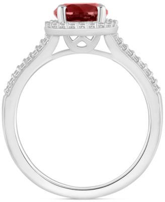 Amethyst (1-1/4 ct. t.w.) & Diamond (1/4 ct. t.w.) Halo Split Shank Ring in Sterling Silver (Also in Citrine, Garnet, Peridot, & Blue Topaz)