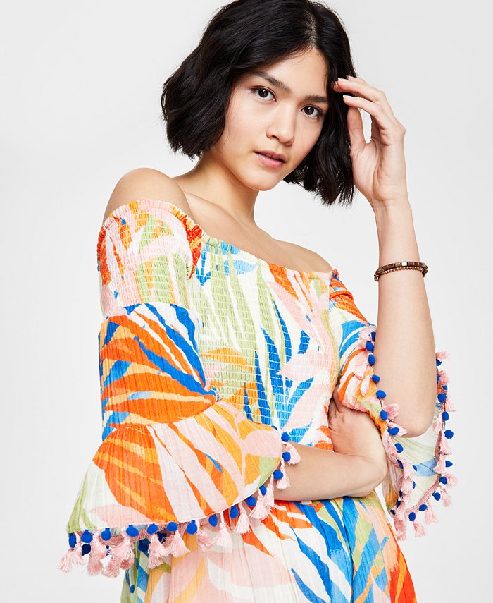 GUESS Women's Charlotte OffTheShoulder Printed Gauze Dress Macy's