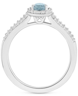 Aquamarine (2/5 ct. t.w.) & Diamond (1/4 ct. t.w.) Oval Halo Ring in Sterling Silver (Also in Opal)