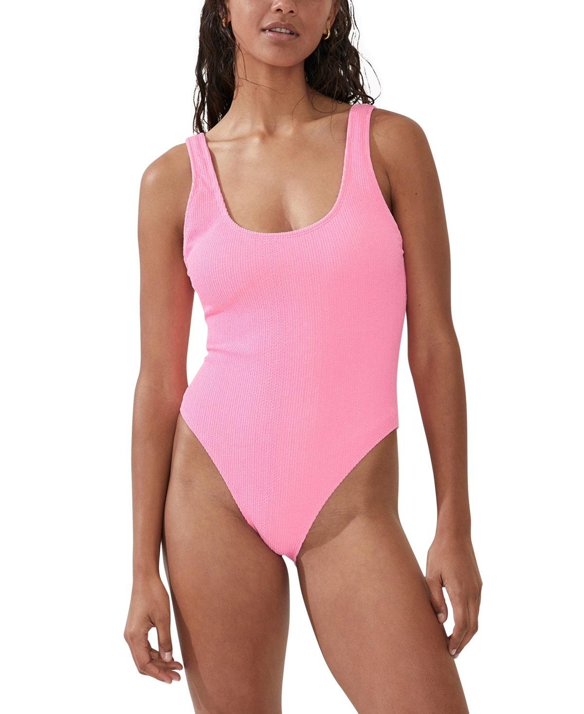 Cotton On Juniors' Low-back One-piece Swimsuit Women's Swimsuit In Malibu Pink Crinkle