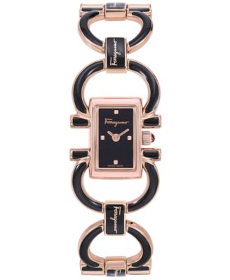Ferragamo - Women's Double Gancini Mini Black & Rose Gold Ion-Plated Stainless Steel Bracelet Watch 14x21mm