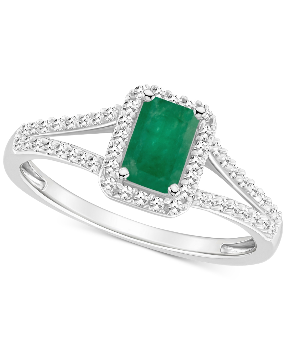 Macy's Emerald (1/2 Ct. T.w.) & Diamond (1/4 Ct. T.w.) Split Shank Ring In Sterling Silver (also In Ruby &