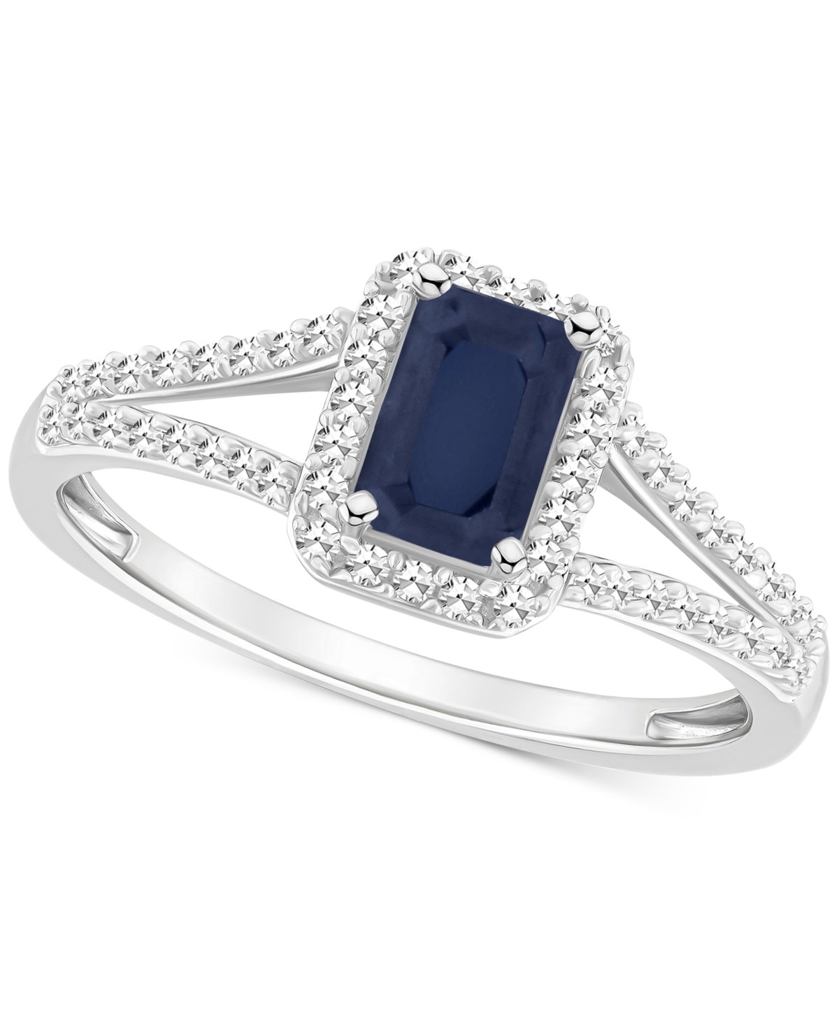 Macy's Emerald (1/2 Ct. T.w.) & Diamond (1/4 Ct. T.w.) Split Shank Ring In Sterling Silver (also In Ruby & In Sapphire