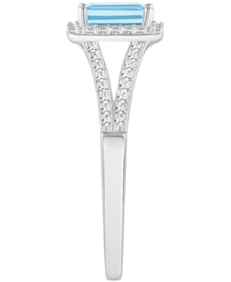 Aquamarine (1/2 ct. t.w.) & Diamond (1/4 ct. t.w.) Split Shank Ring in Sterling Silver (Also in Opal)
