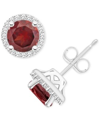 Macy's - Amethyst (1-1/2 ct. t.w.) & Diamond (1/5 ct. t.w.) Halo Stud Earrings in Sterling Silver (Also in Citrine, Garnet, Peridot, & Blue Topaz)
