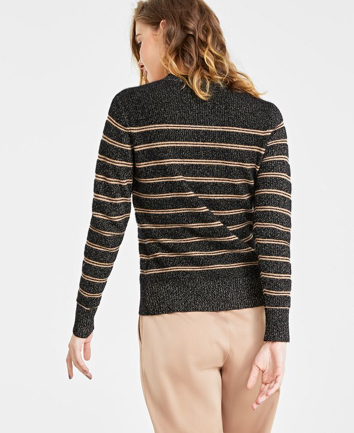 Charter Club Women's Striped Mockneck Sweater Med Gray Size Medium