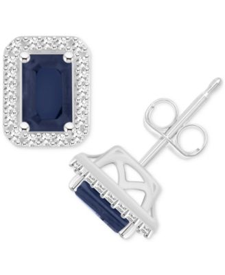 Macy's - Emerald (1-1/8 ct. t.w.) & Diamond (1/5 ct. t.w.) Stud Earrings in Sterling Silver (Also in Ruby & Sapphire)