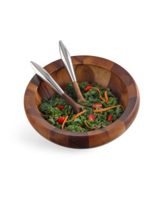 Nambe Yaro 3 Piece Wood Salad Bowl with Servers