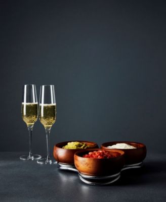 Nambe Braid 3 Section Wood Condiment Server