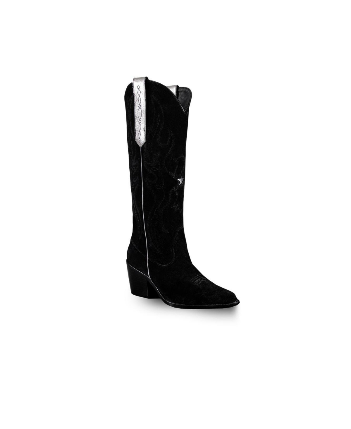 Women's Knee-High Black Suede Leather Western Boots Fenix by - Black