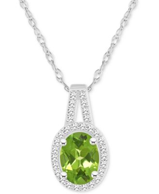 Amethyst (1-1/5 ct. t.w.) & Diamond (1/6 ct. t.w.) Oval Halo 18" Pendant Necklace in Sterling Silver (Also in Citrine, Garnet, Peridot, & Blue Topaz)