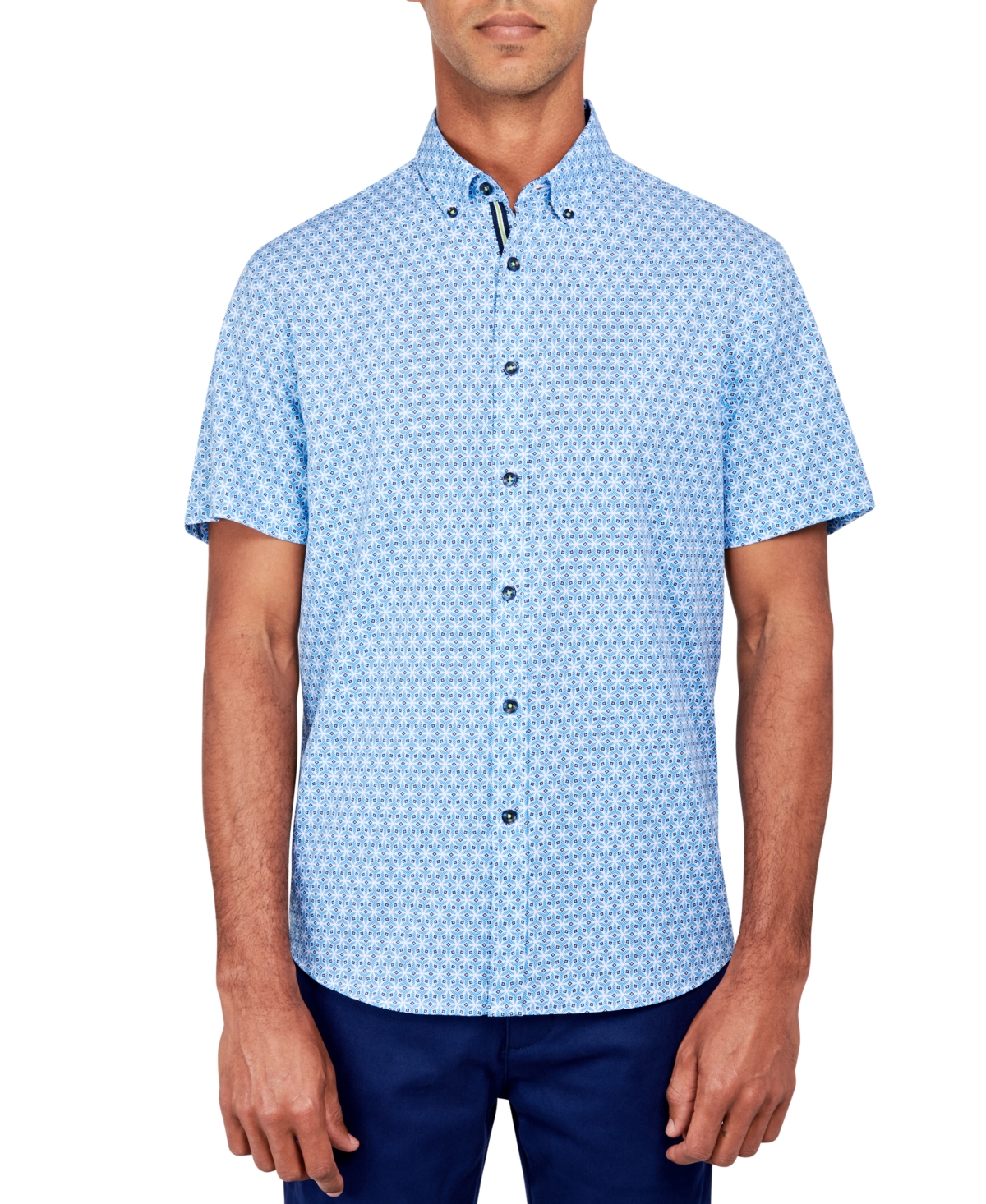 Shop Society Of Threads Men's Regular-fit Non-iron Performance Stretch Micro Geo-print Button-down Shirt In Blue