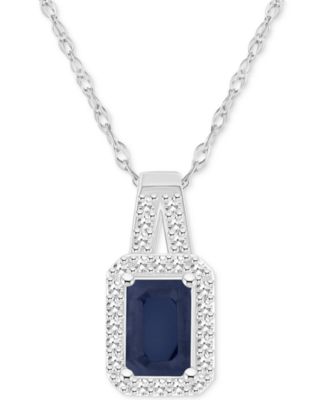 Emerald (1/2 ct. t.w.) & Diamond (1/8 ct. t.w.) Halo 18" Pendant Necklace in Sterling Silver (Also in Ruby & Sapphire)