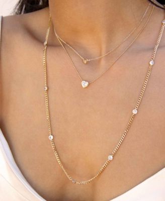 Dainty Chain and Crystal Heart Necklace Set of 2