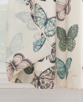 Magdalena Butterfly Print Sheer Rod Pocket Kitchen Curtain Tier Pair