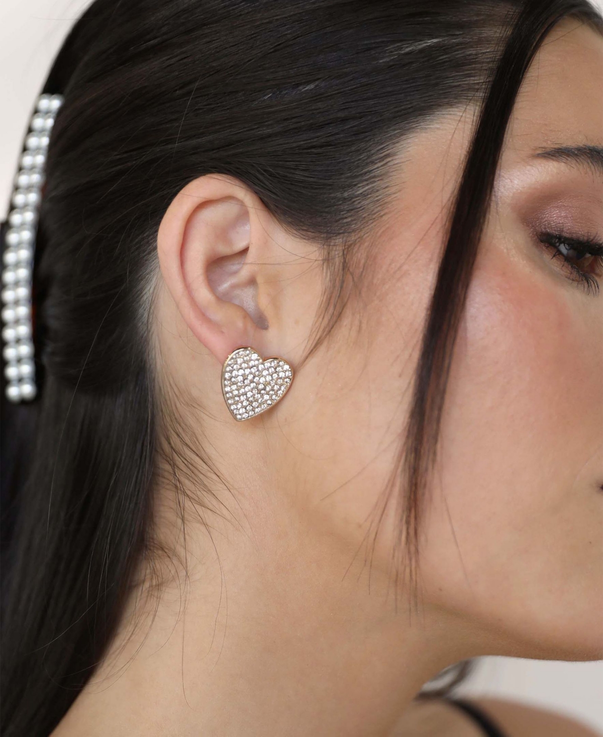 Ettika 18K Gold Plated Pave Crystal Heart Large Stud Earrings - Gold-Tone