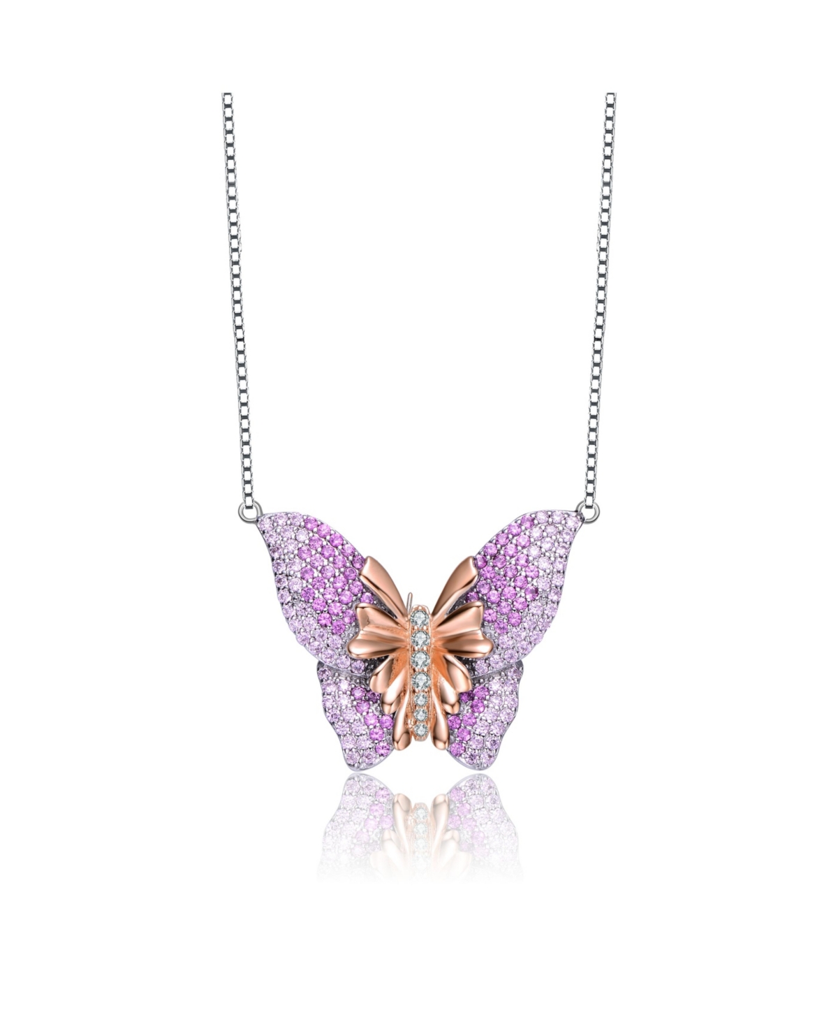 High Quality Sterling Silver Cubic Zirconia Butterfly Necklace - Purple