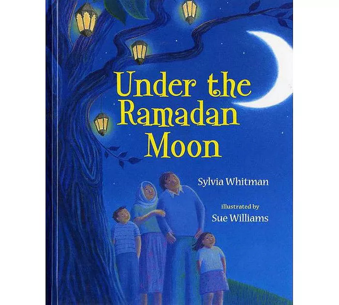 A blue book cover with yellow text and four people next to a tree