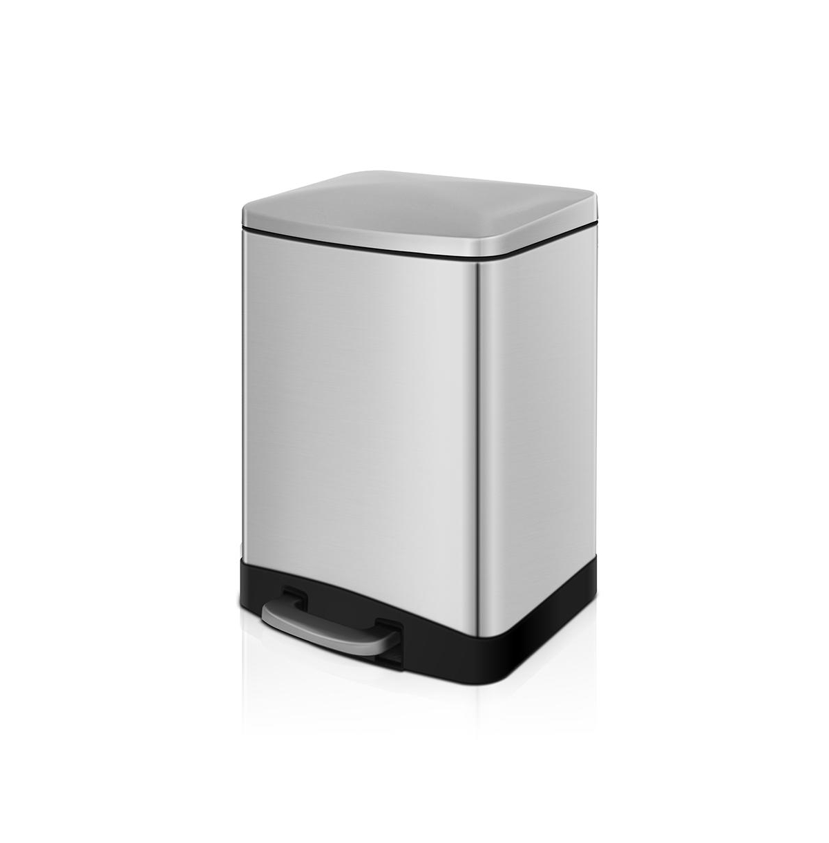 3.2 Gal./12 Liter Stainless Steel Rectangular Step-on Trash Can for Bathroom and Office - Silver