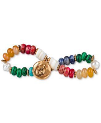 Gold-Tone Bee Charm Multicolor Beaded Stretch Bracelet