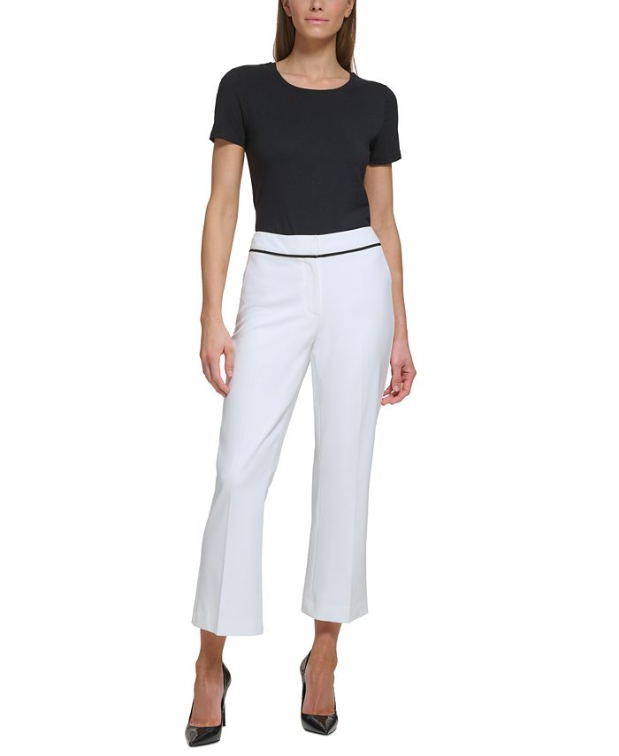 DKNY Petite Wide-Leg Contrast-Trim Ankle Pants, Created for Macy's - Macy's