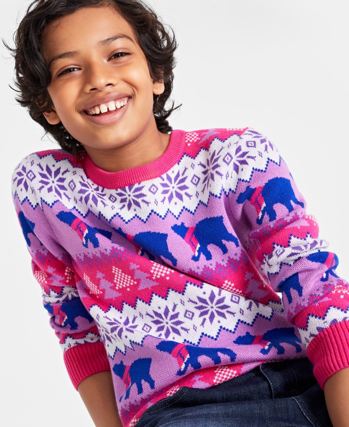 Shop Charter Club Holiday Lane Big Boys Santa Bear Sweater, Created For Macy's In Purple Sapphire Combo