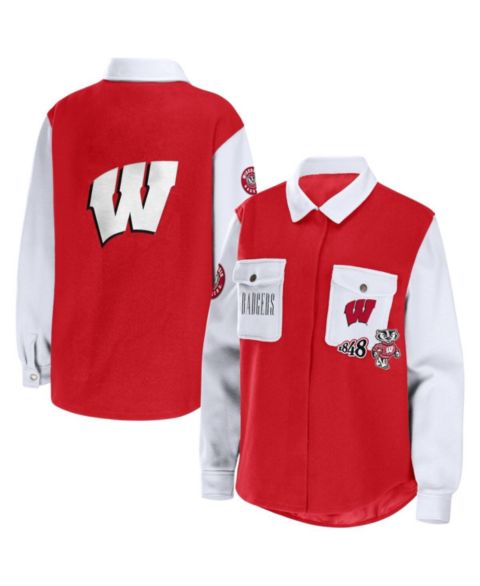 Женские куртки WEAR by Erin Andrews Women's Red Wisconsin Badgers Button-Up Shirt Jacket