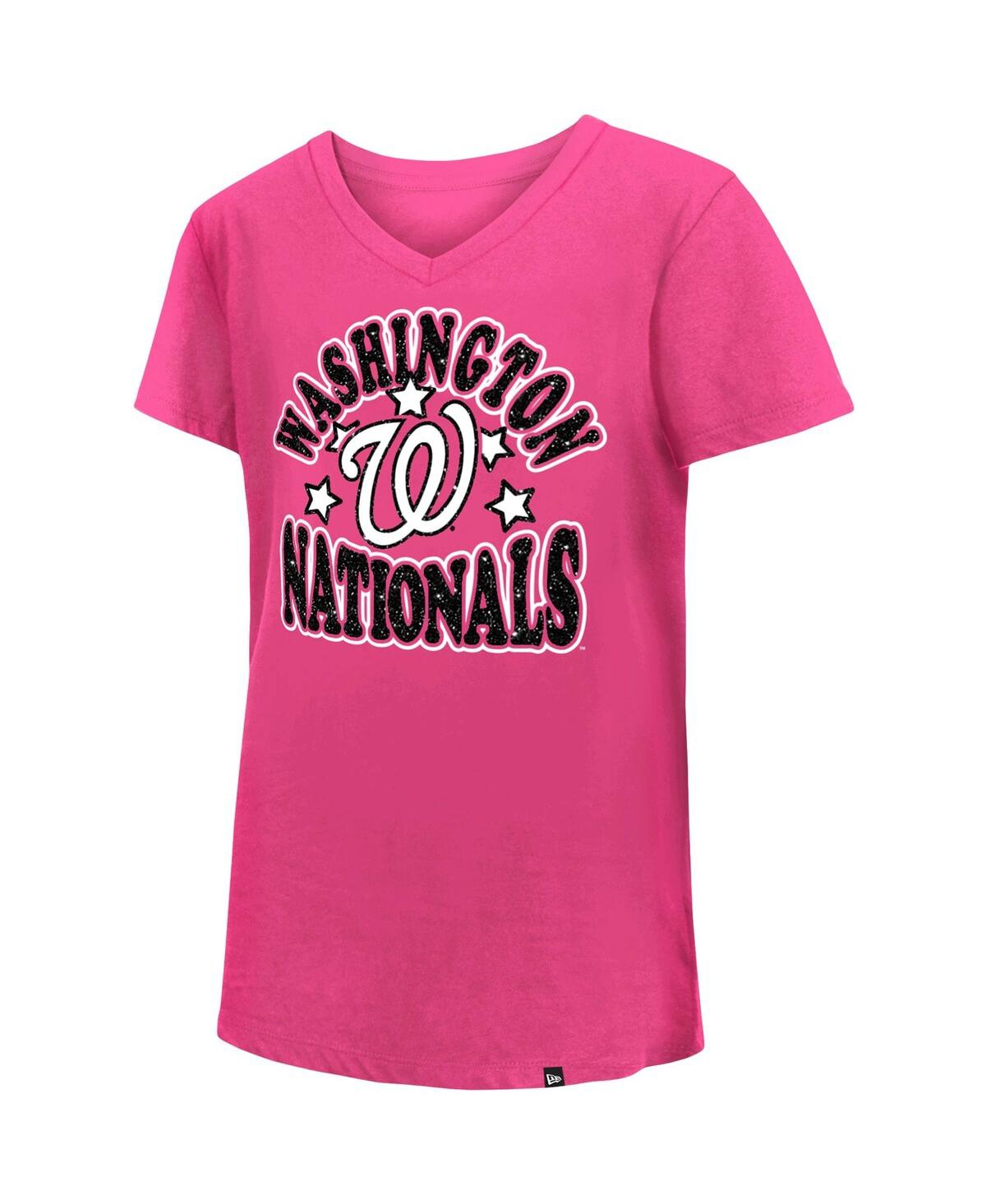 Shop New Era Big Girls  Pink Washington Nationals Jersey Stars V-neck T-shirt