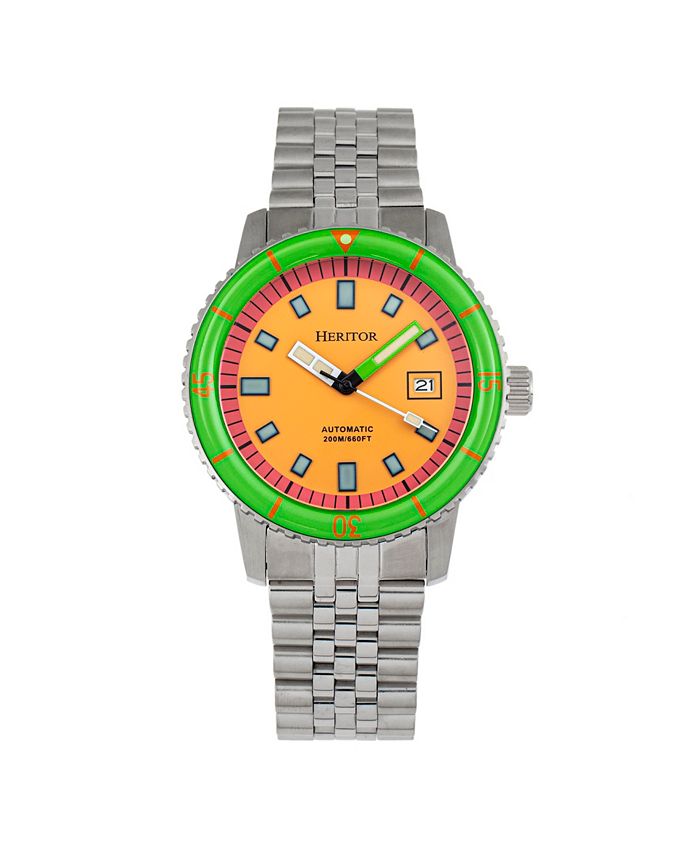 Heritor Automatic Men Edgard Stainless Steel Watch Green Orange