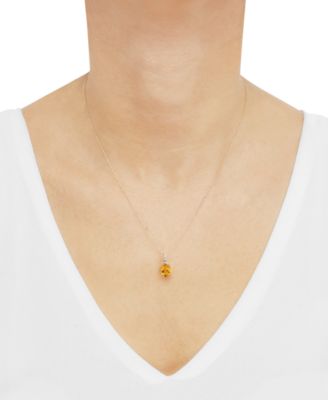 Citrine (1-5/8 ct. t.w.) & Diamond (1/20 ct. t.w.) Oval 18" Pendant Necklace in 14k Gold