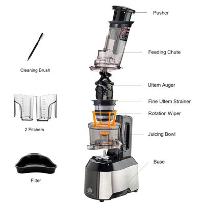 Big Feeding Mouth Masticating Juicer, Large Chute Juice Extractor for Fruit & Vegetable, Black