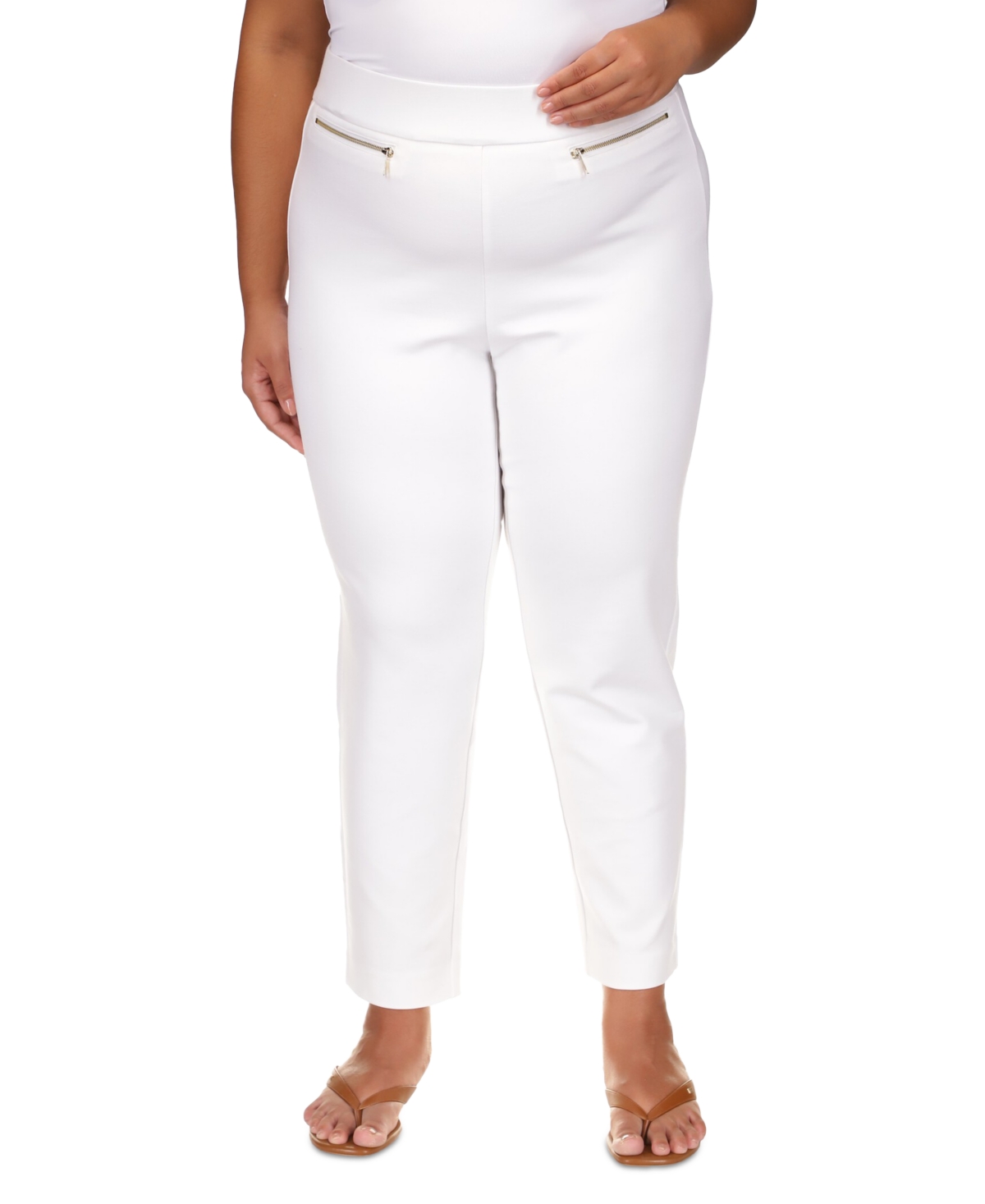 Michael Kors Michael  Plus Size High-rise Pull-on Pants In White