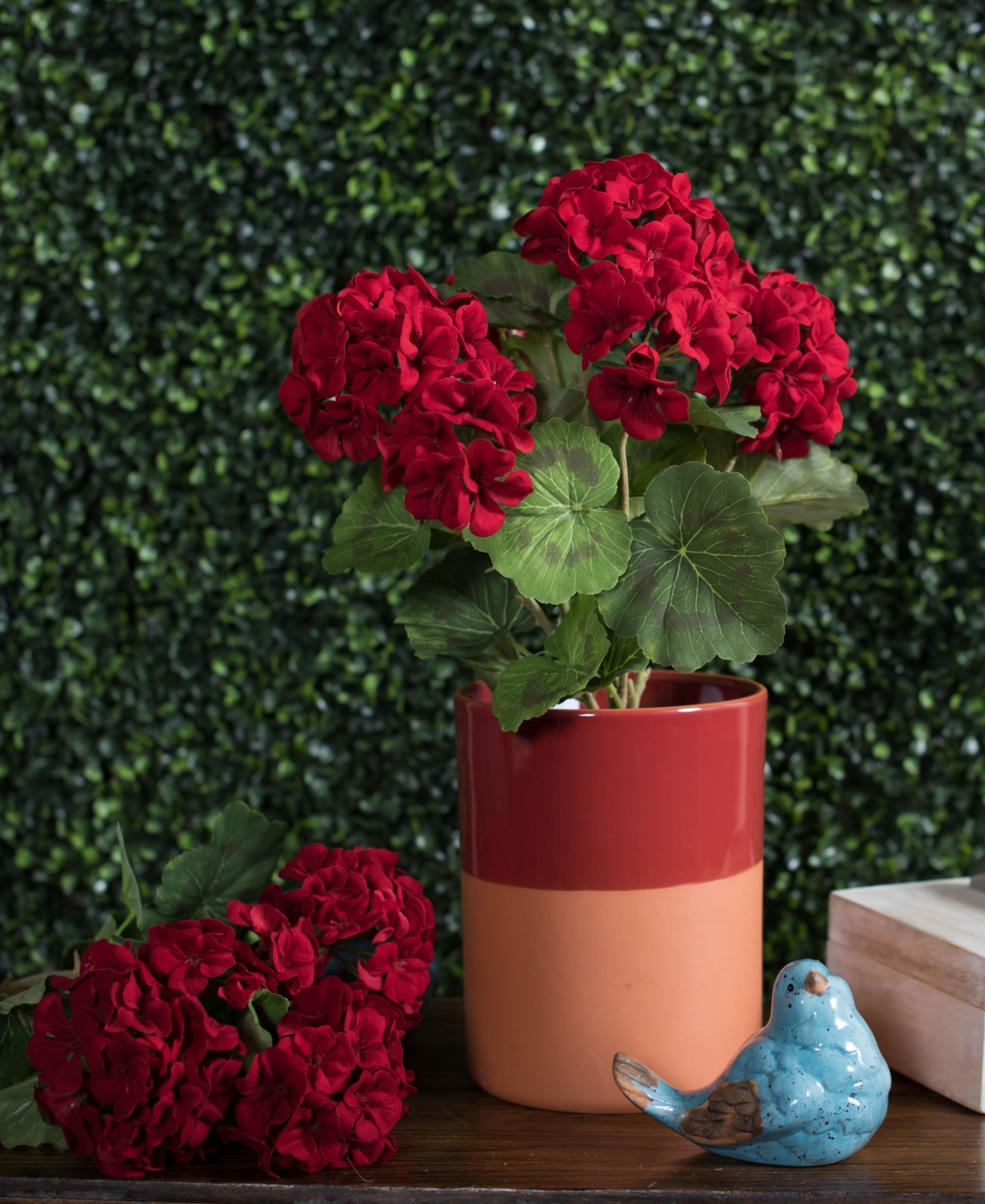 Vickerman 18" Artificial Red Geranium Bush, 4 Per Pack In Red