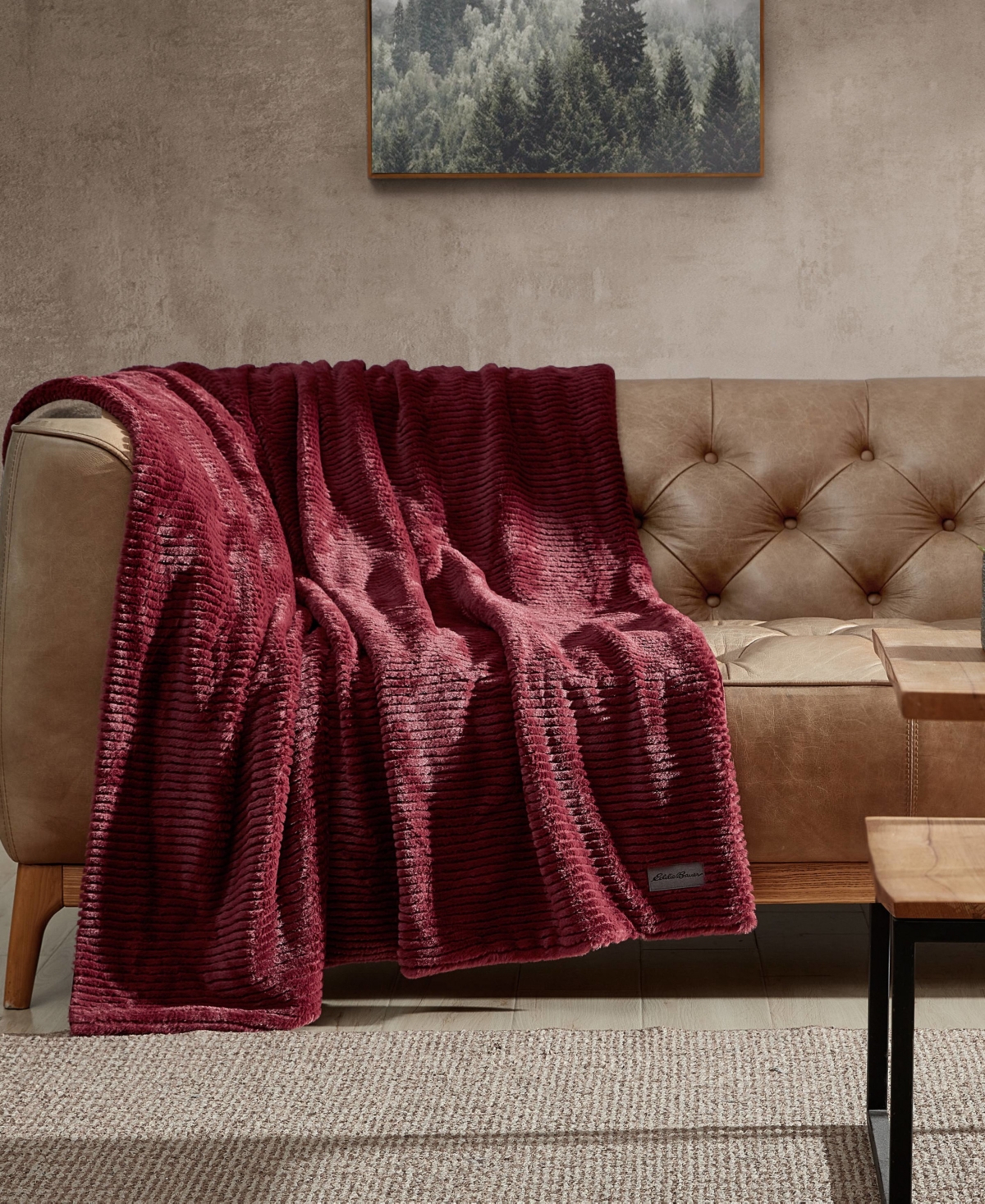 Eddie Bauer Solid Ribbed Super Soft Textured Throw Blanket Bedding In Burgundy Red