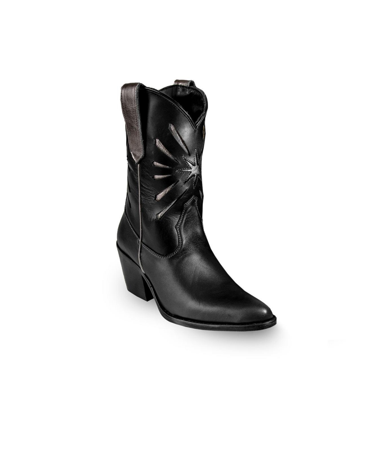 Women's Italian Western Black Premium Leather Boots Fireworks by - Black