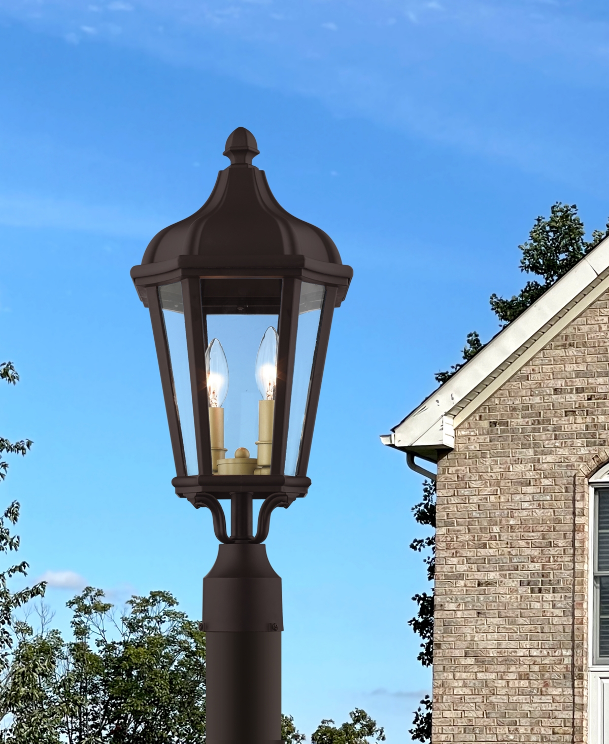 Livex Morgan 2 Light Outdoor Post Top Lantern - Bronze with Antique Gold