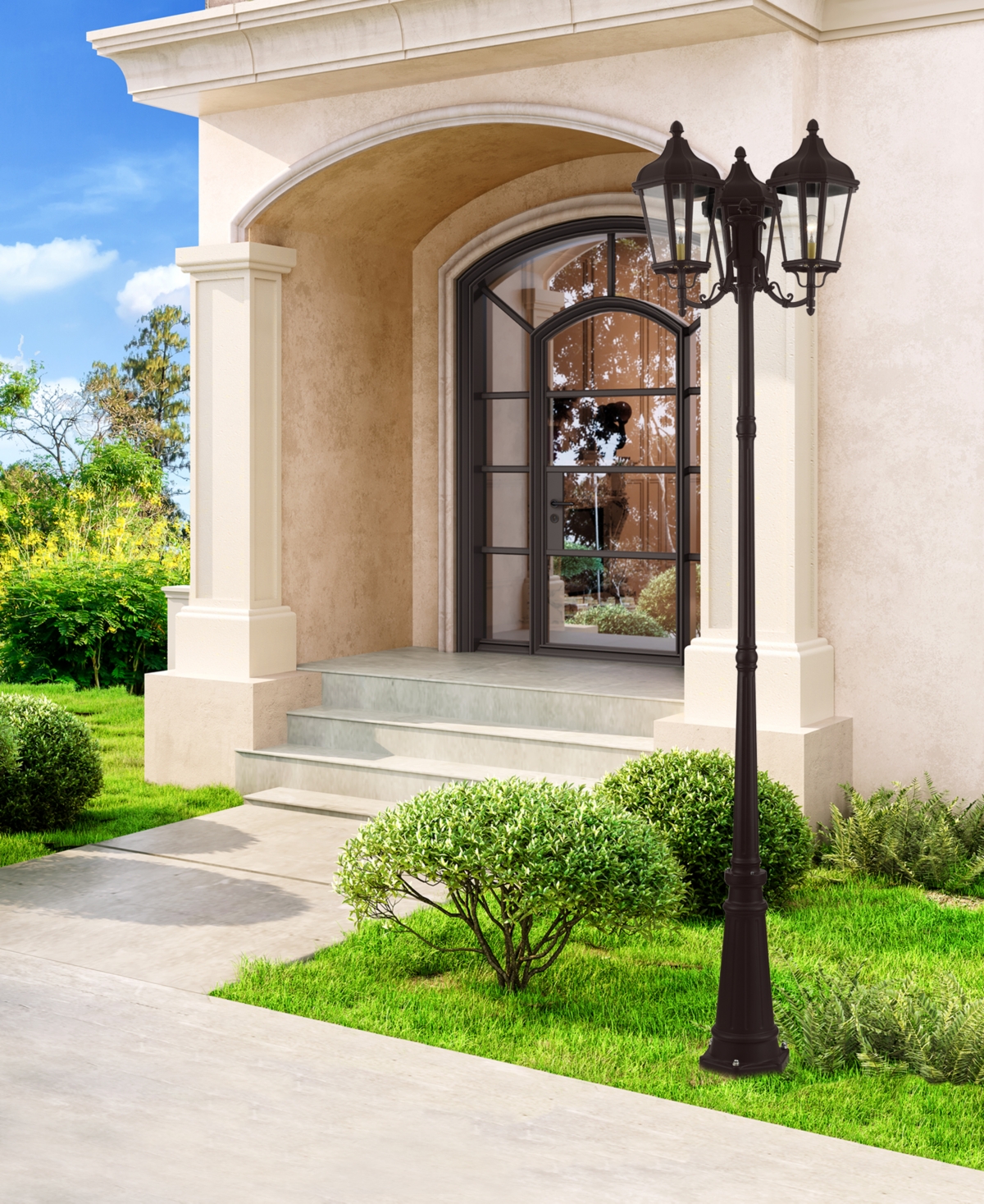 Livex Oxford 3 Lights Outdoor Post Light In Bronze With Antique Gold