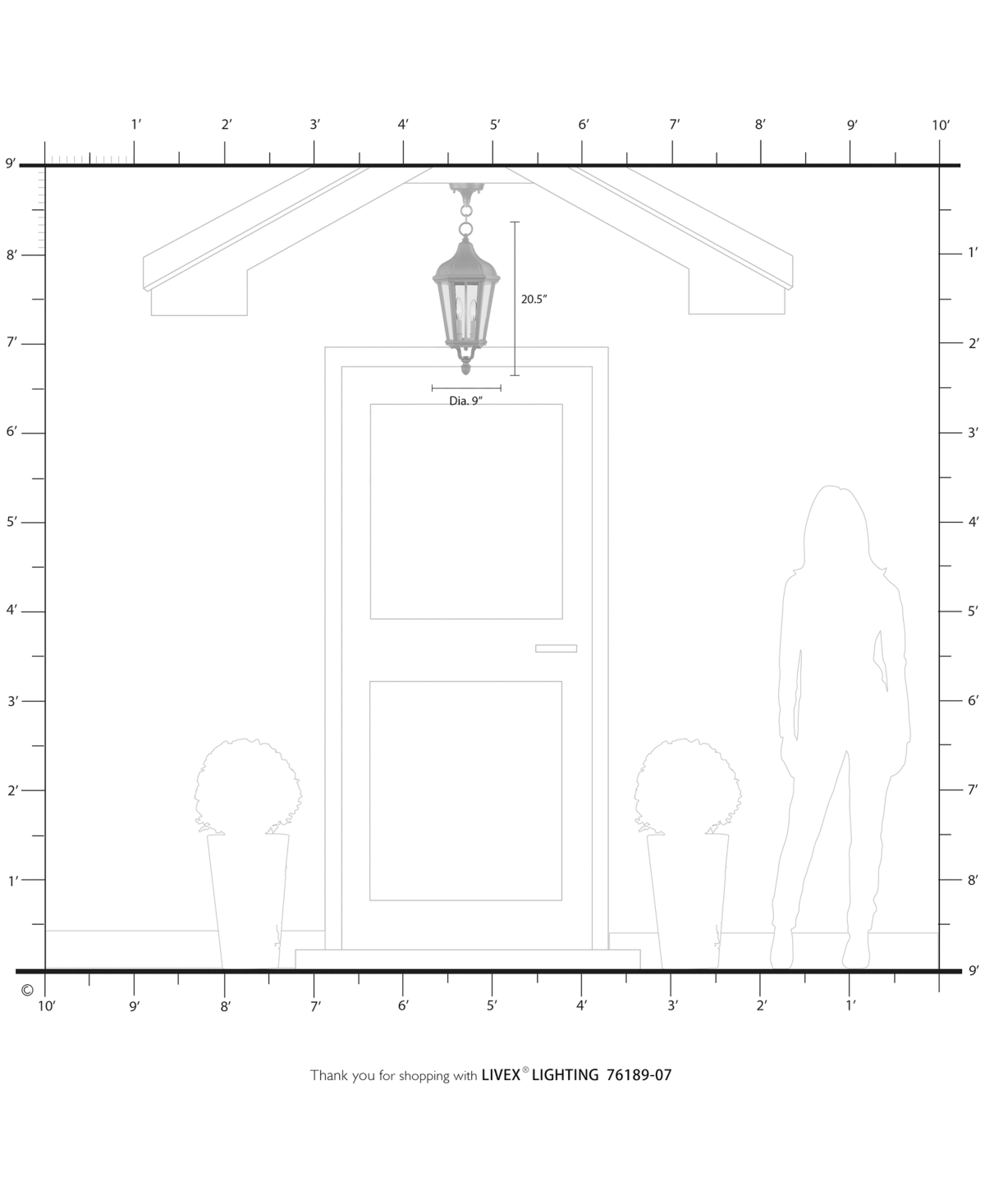 Livex Morgan 2 Light Outdoor Pendant Lantern - Bronze with Antique Gold